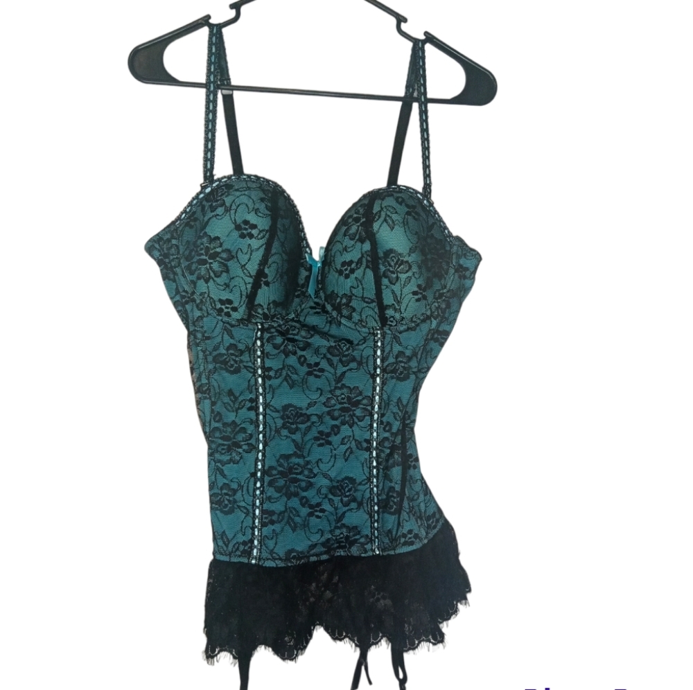 Blue Black Lace BabyDoll lingerie size 1X /2X corset Back